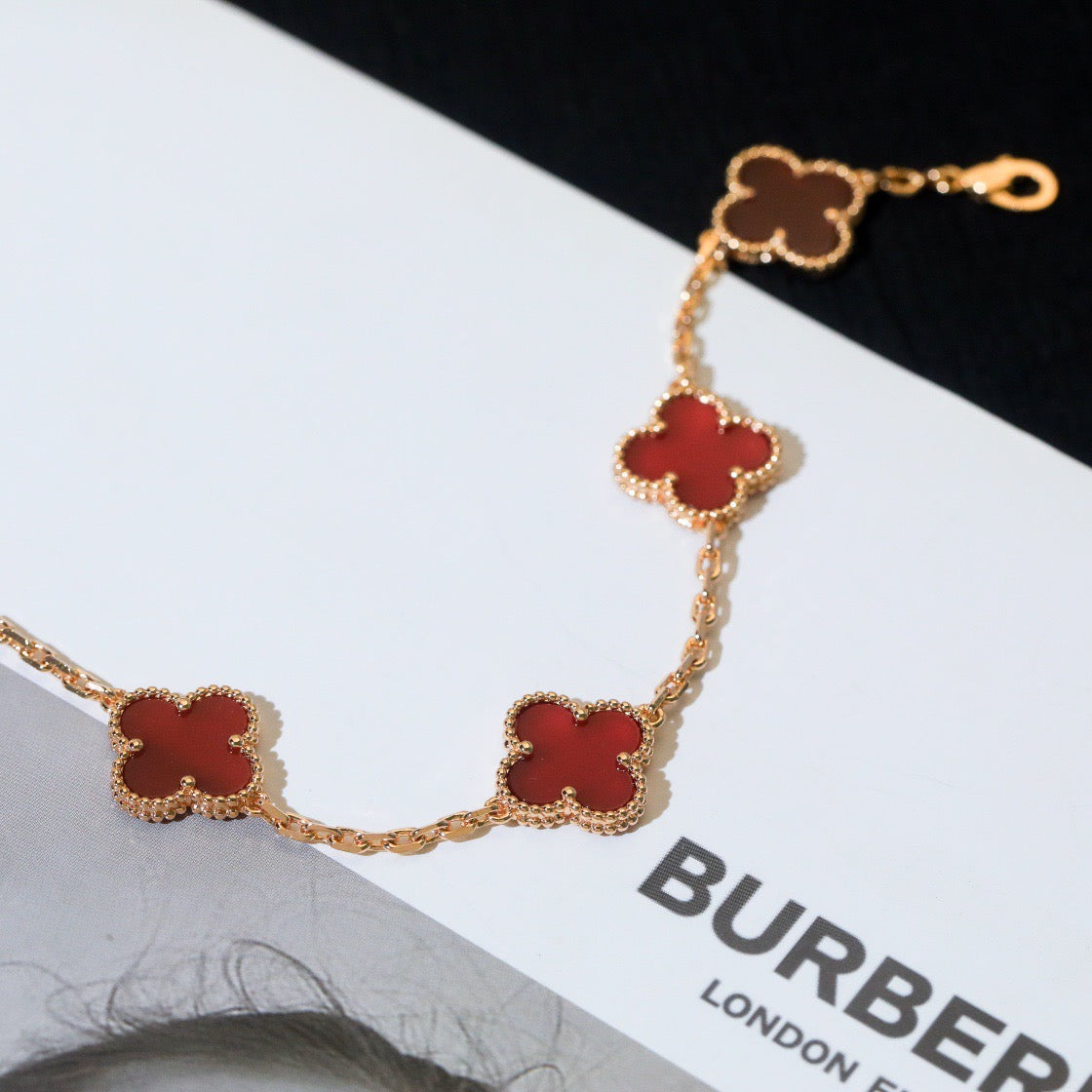 [Lunabriance]CLOVER 5 MOTIFS RED AGATE  BRACELET