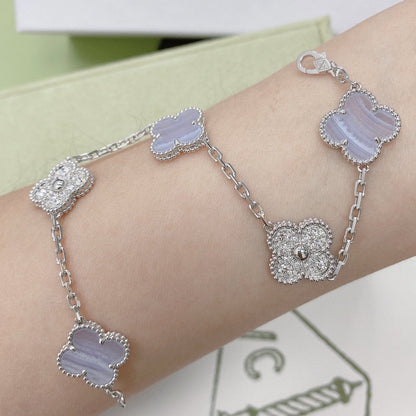[Lunabriance]CLOVER  5 MOTIF DIAMOND PURPLE CHALCEDONY BRACELET SILVER
