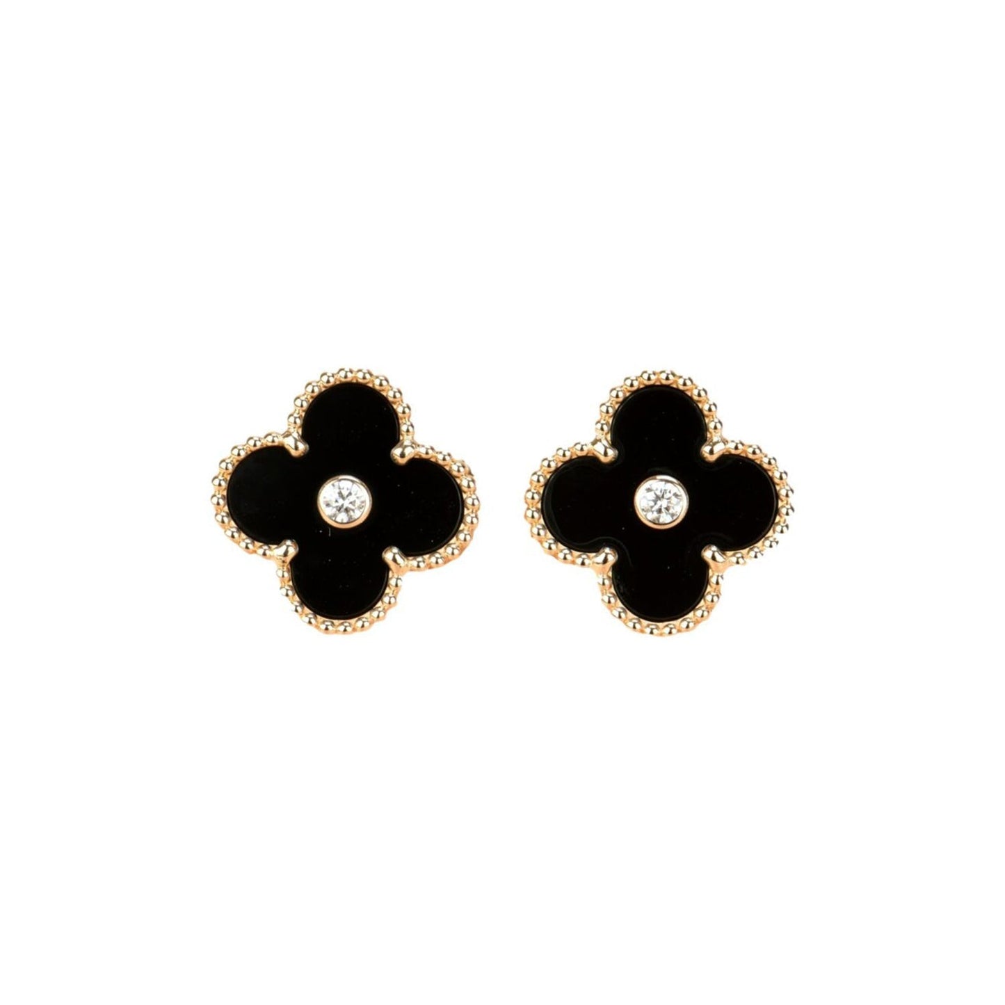 [Lunabriance]CLOVER MEDIUM 1 MOTIFS ONYX DIAMOND EARRINGS