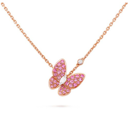 [Lunabriance]BUTTERFLY RED DIAMOND ROSE GOLD NECKLACE