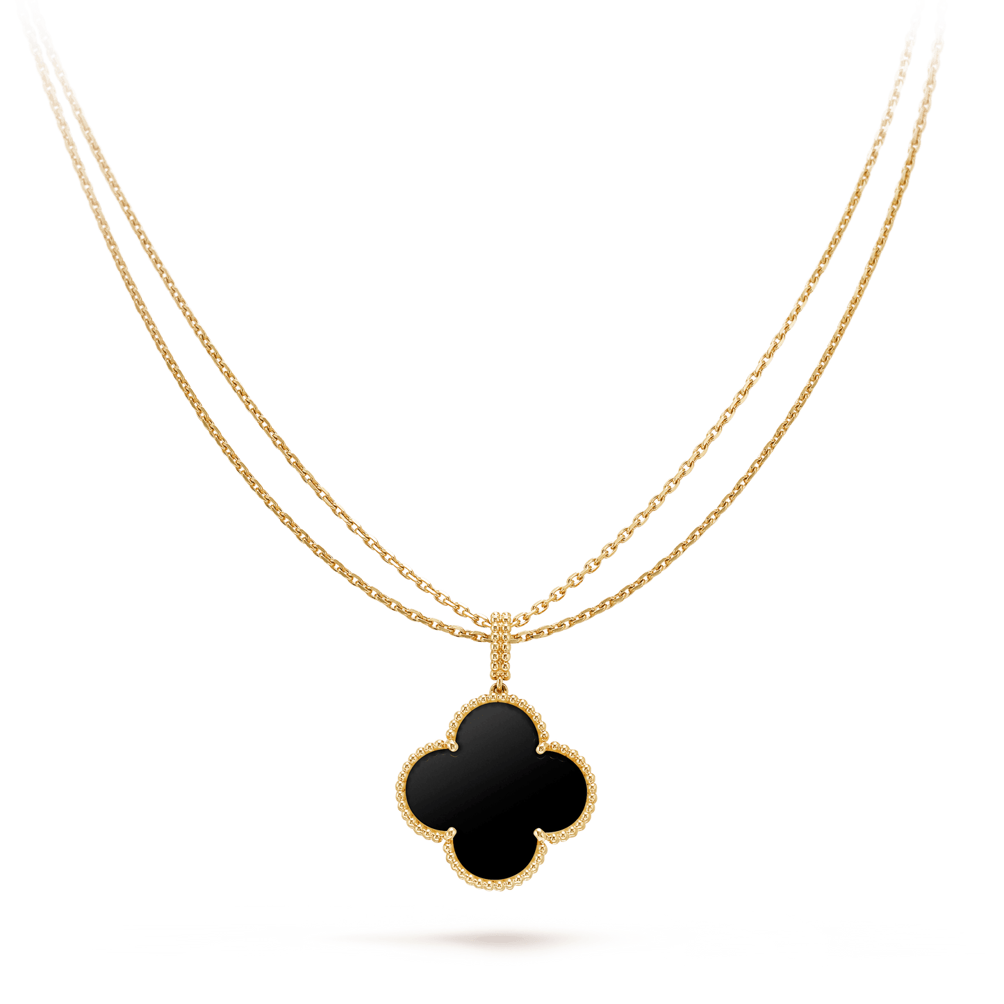 [Lunabriance]CLOVER 25MM GOLD ONYX BIG CLOVER NECKLACE