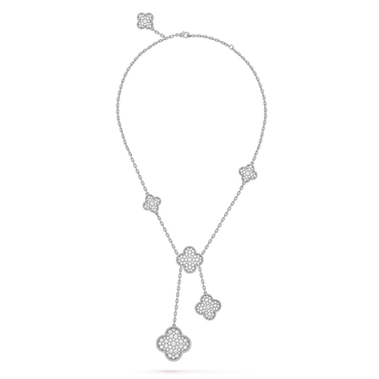 [Lunabriance]CLOVER 5 MOTIFS SILVER DIAMONDS NECKLACE