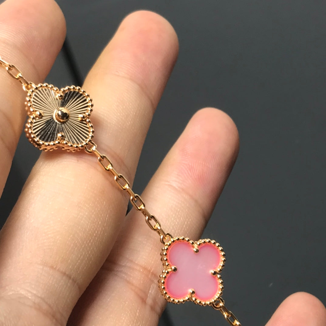 [Lunabriance]CLOVER BRACELET 5 MOTIF PINK AND PINK GOLD