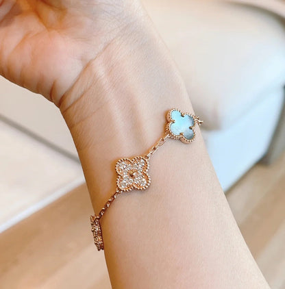 [Lunabriance]CLOVER 5 MOTIFS DARK MOP AND DIAMONDS PINK GOLD BRACELET